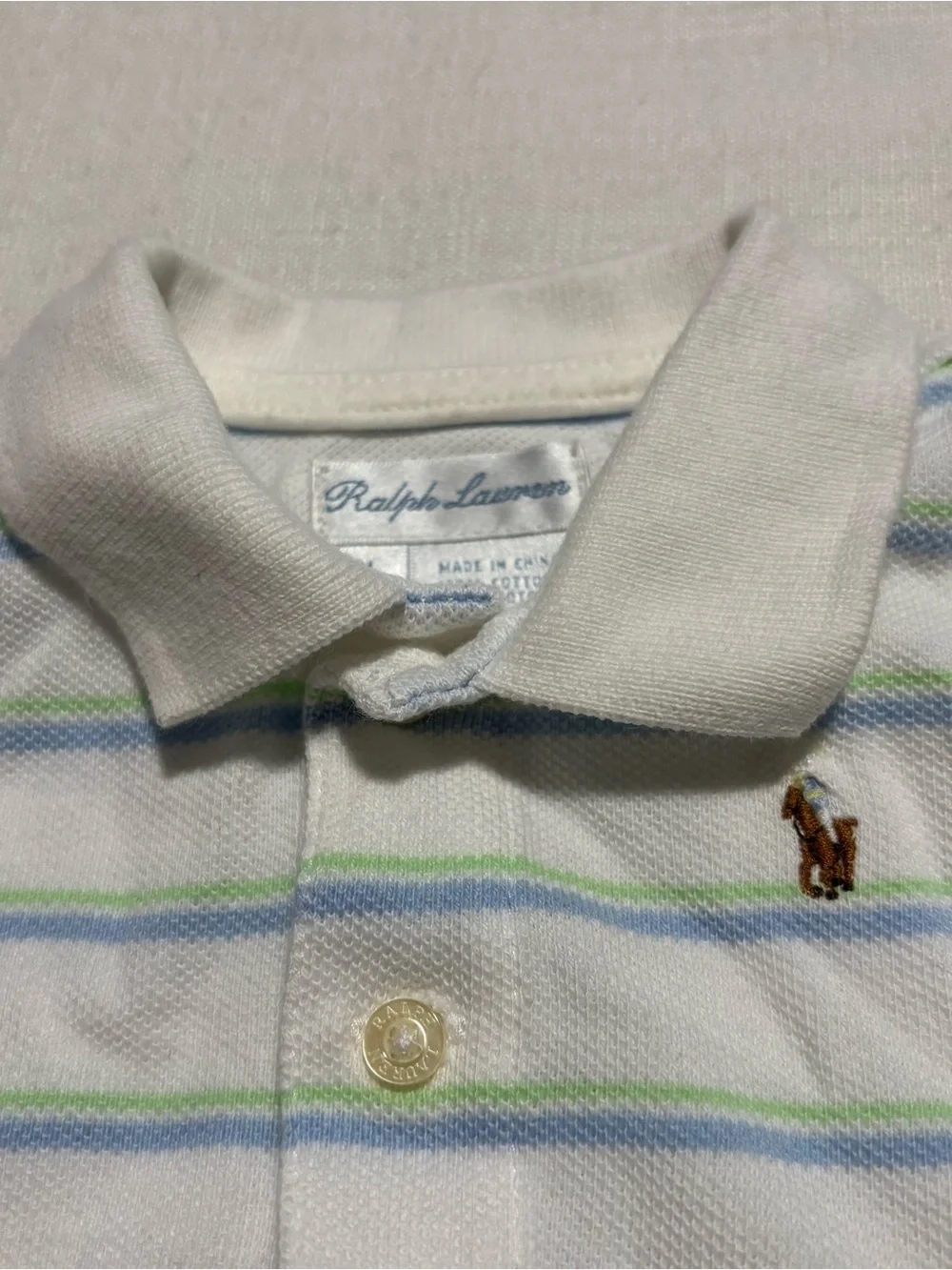 Infant Boys Ralph Lauren Baby Striped Polo Shirt | White | Size 3 Months